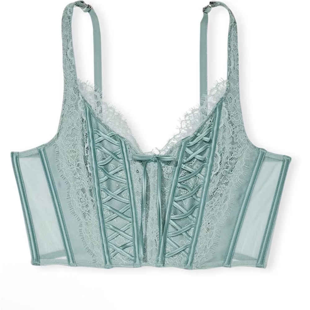 Victorias Secret Sage Dust Green Lace Unlined Corset Bra Top